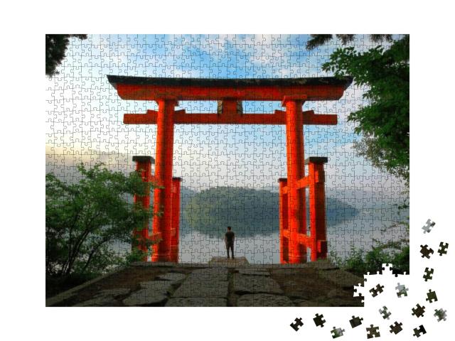 Puzzle 1000 Teile „Torii-Tor des Hakone-Schreins am Ashi-See in Japan“