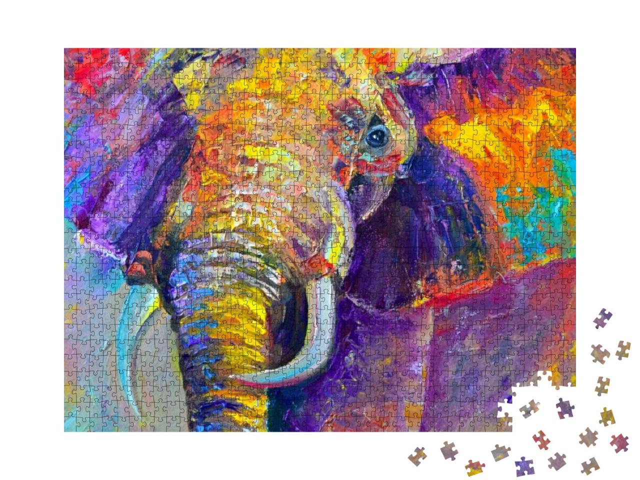 Puzzle 1000 Teile „Ölgemälde: Abstrakter, mehrfarbiger Elefant“