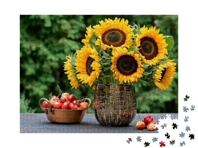 Puzzle 1000 Teile „Sonnenblumen in einem Blumenarrangement zum Herbst“