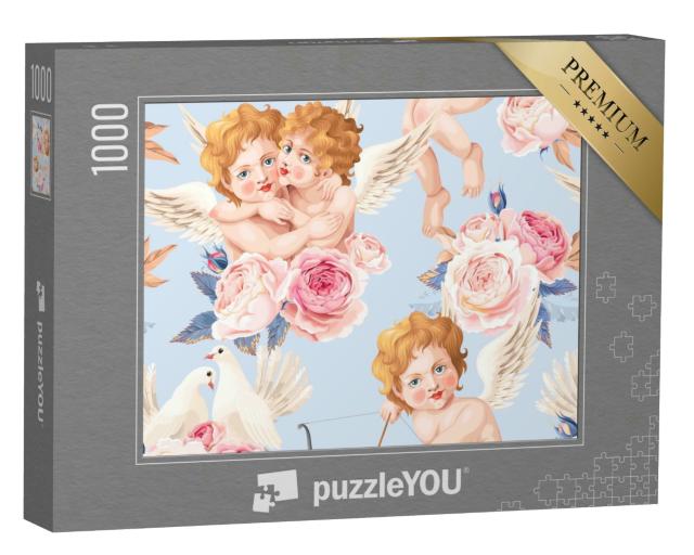 Puzzle 1000 Teile „Valentinstag, Rosen, Amor als Muster“