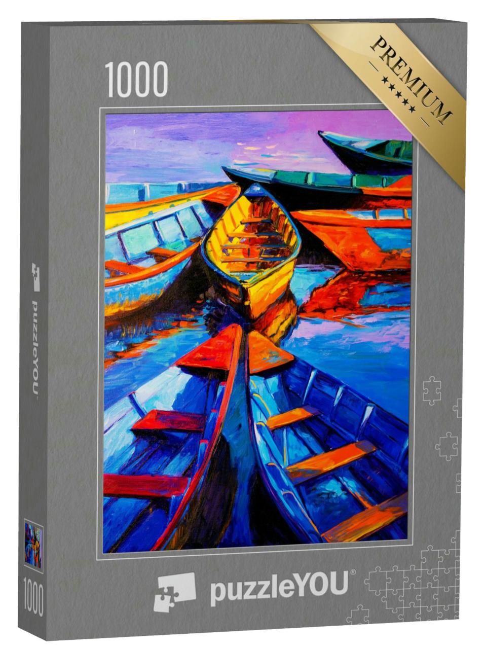 Puzzle 1000 Teile „Ölgemälde:Boote und Meer im Abendlicht, Impressionismus von Nikolov“