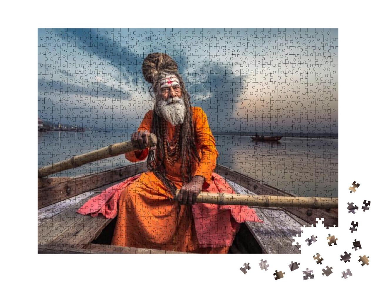 Puzzle 1000 Teile „Porträt des Sadhu Baba Nondo Somendrah, Varanasi, Indien“
