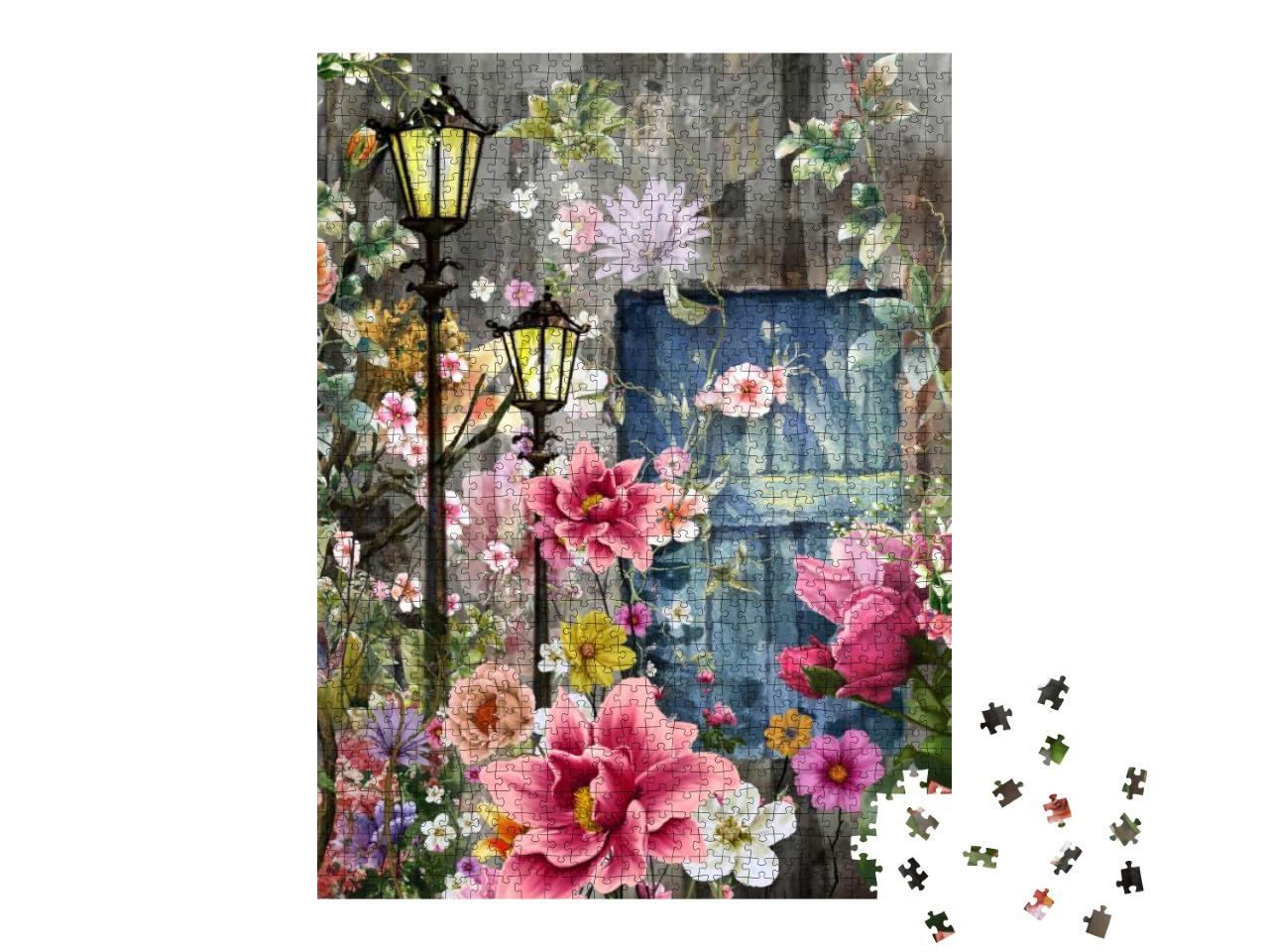 Puzzle 1000 Teile „Abstrakte Kunst: Die Blüten des Frühlings im Schein von Laternen“