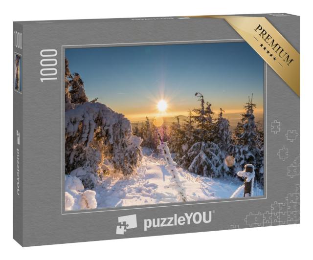 Puzzle 1000 Teile „Sonnenuntergang im winterlichen Erzgebirge, Deutschland“
