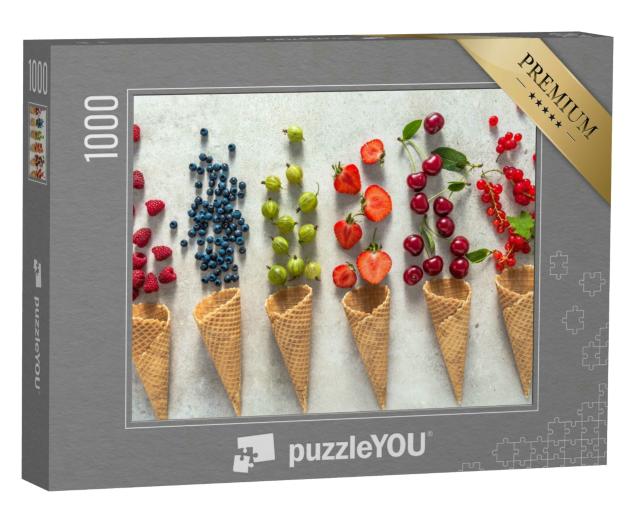 Puzzle 1000 Teile „Eiswaffeln mit Früchten, flach gelegt“