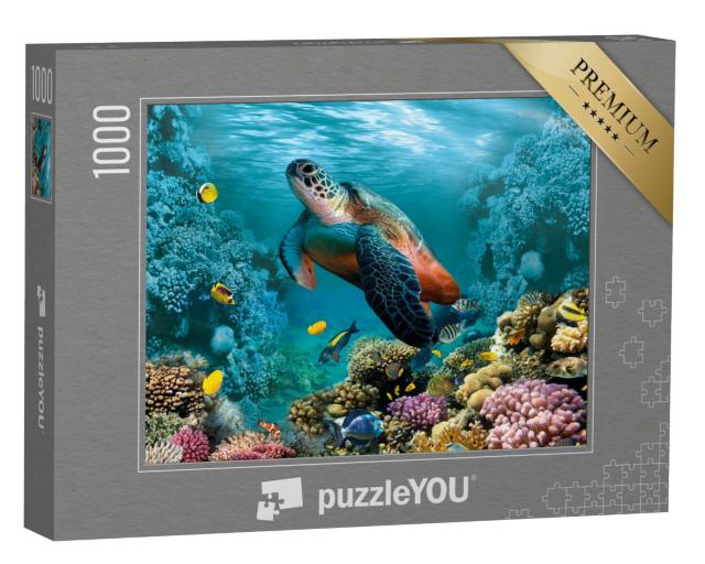 Puzzle 1000 Teile „Unterwasserwelt mit einer eindrucksvollen Schildkröte und Korallen“