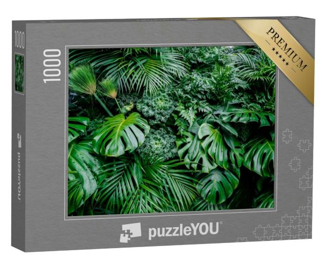 Puzzle 1000 Teile „Tropische grüne Blätter: Farn, Palme und Monster“