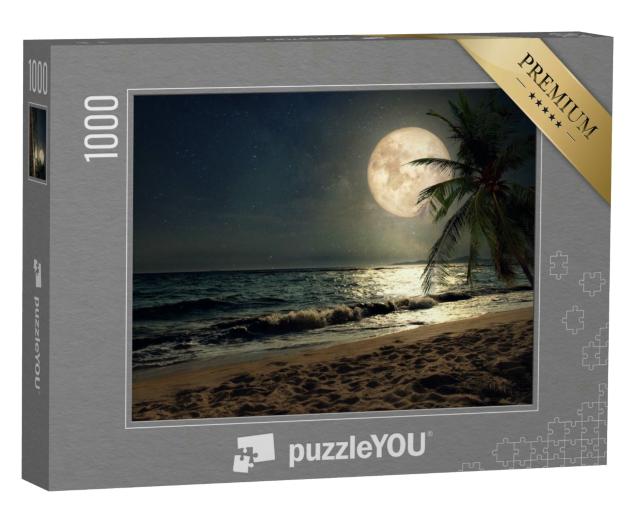 Puzzle 1000 Teile „Schöne Fantasie: Tropischer Strand im Vollmond“