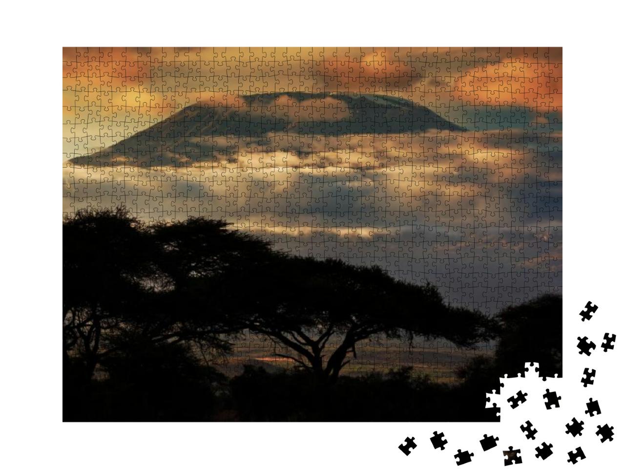 Puzzle 1000 Teile „Kilimanjaro im Sonnenuntergang, Savannenlandschaft in Amboseli, Kenia“
