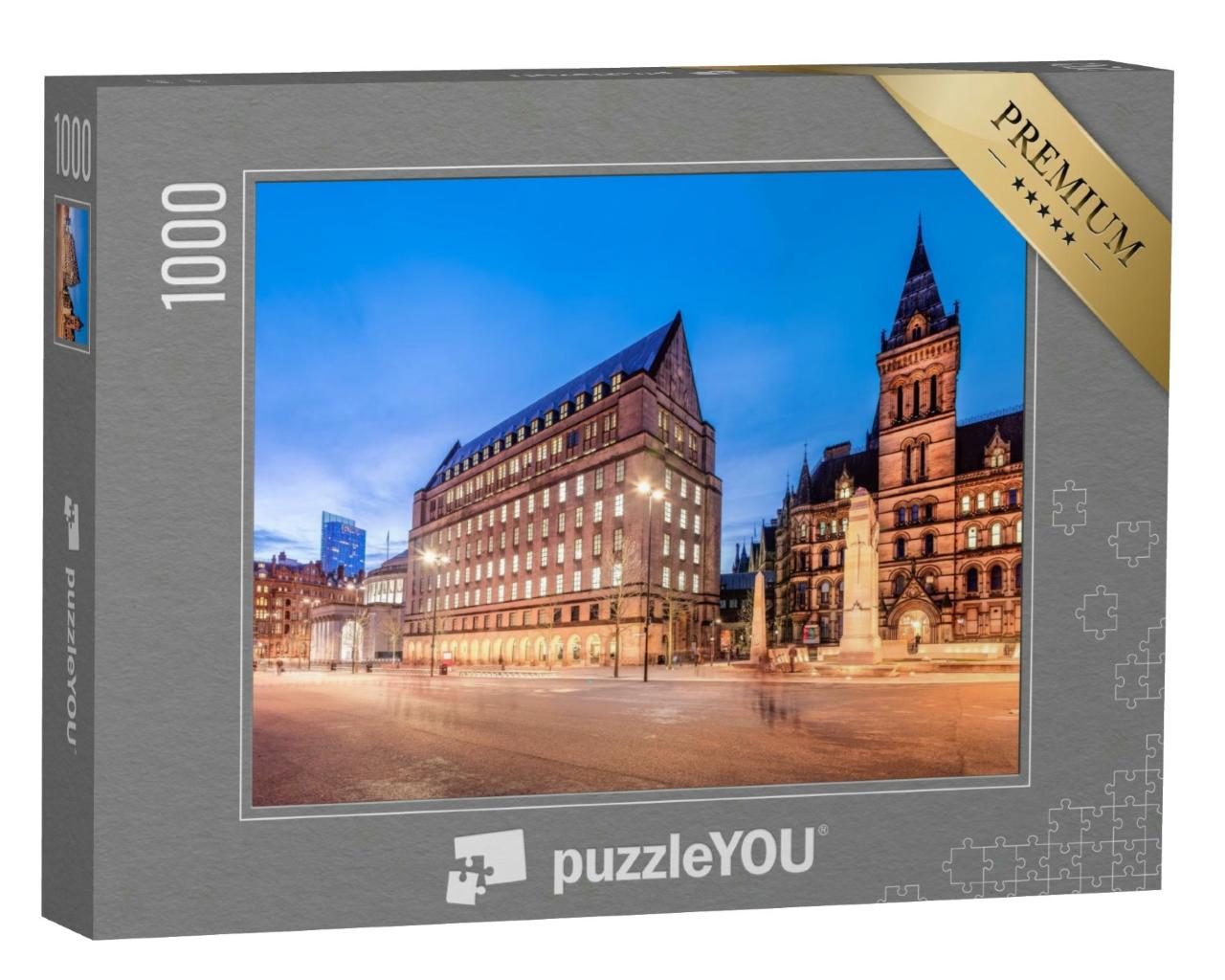 Puzzle 1000 Teile „Das alte und das neue Rathaus im Stadtzentrum von Manchester, England“
