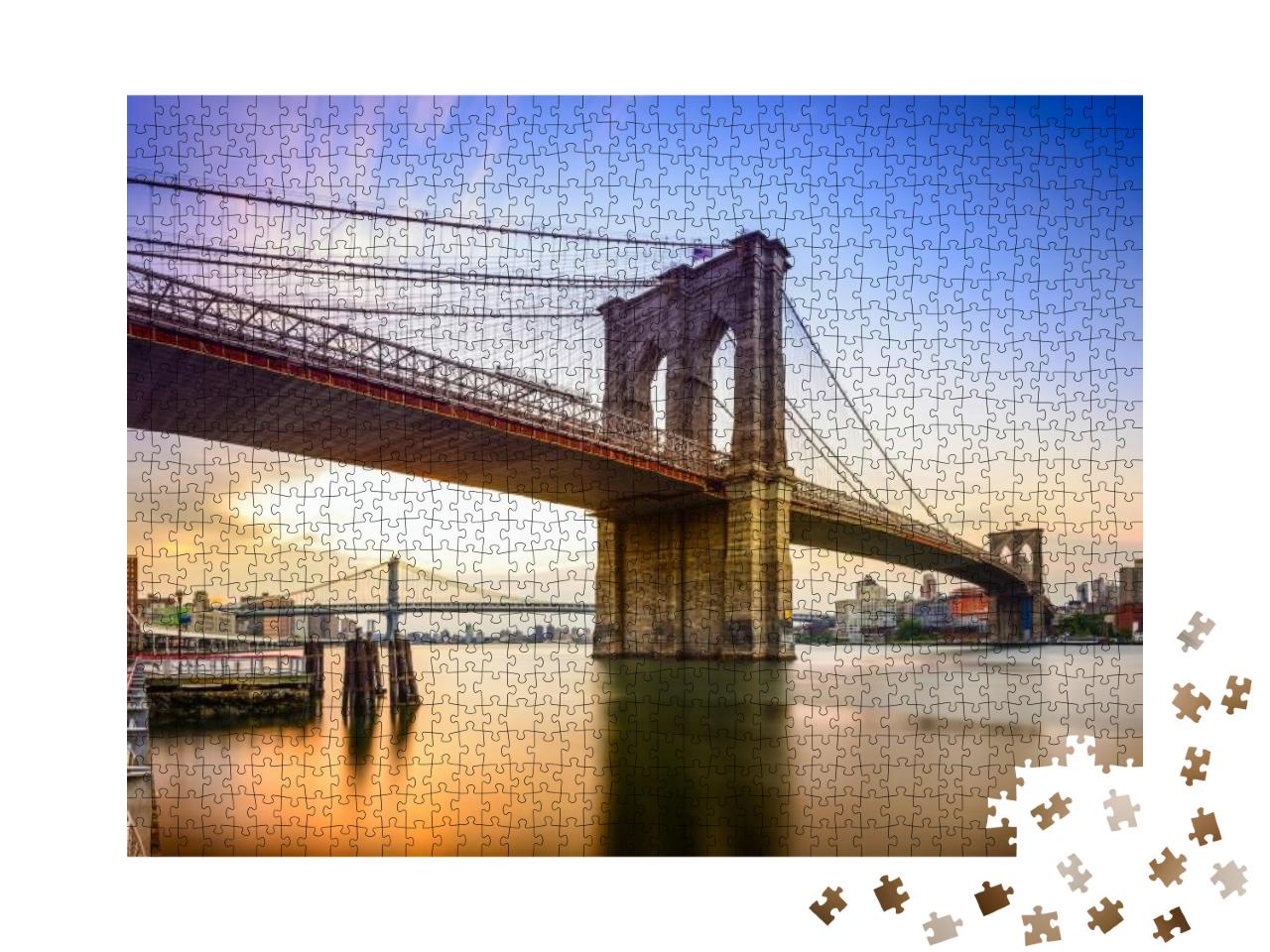 Puzzle 1000 Teile „Brooklyn Bridge: New York City bei Sonnenaufgang.“