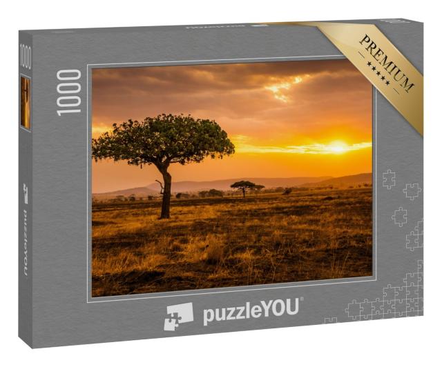 Puzzle 1000 Teile „Goldener Sonnenuntergang in der Serengeti, Kenia“