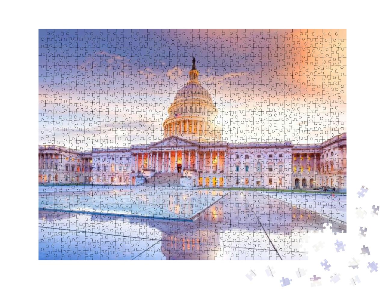 Puzzle 1000 Teile „Das Kapitolgebäude der USA mit beleuchteter Kuppel bei Nacht“