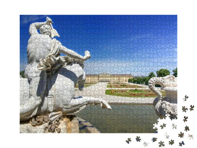 Puzzle 1000 Teile „Neptunbrunnen und das prächtige Schloss Schönbrunn in Wien“