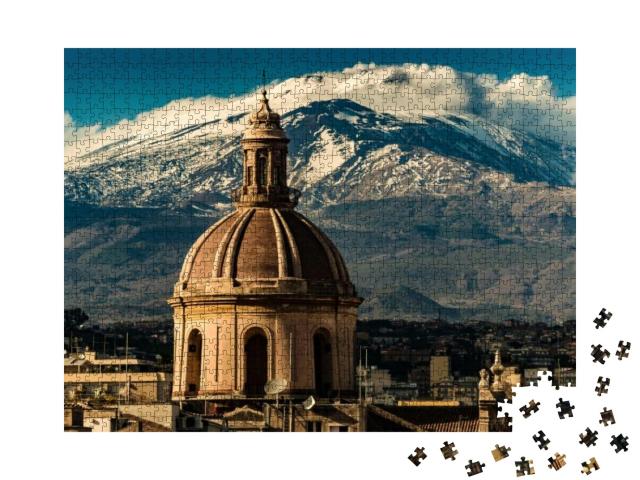 Puzzle 1000 Teile „Kuppel der Kathedrale von Catania vor dem Ätna, Sizilien, Italien“