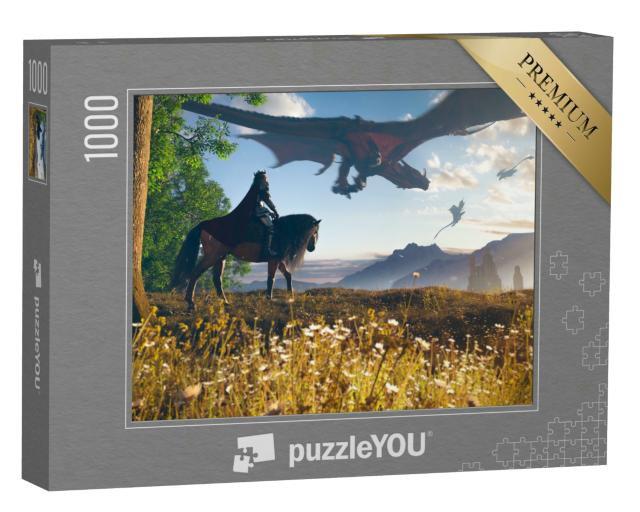 Puzzle 1000 Teile „Digitale Kunst: Der König und seine Drachen kehren heim“