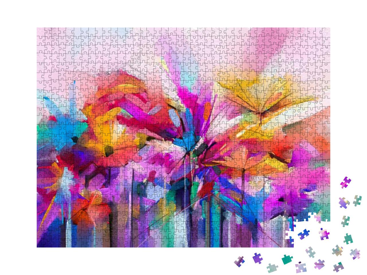 Puzzle 1000 Teile „Abstrakte Frühlingsblume mit Pinselstrichen auf Leinwand gemalt“