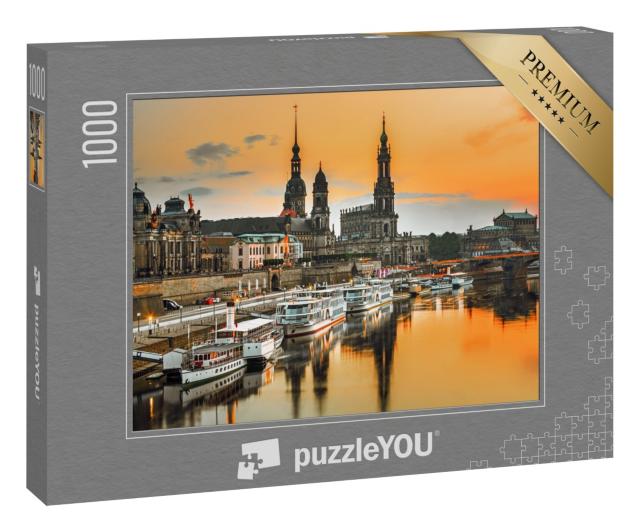 Puzzle 1000 Teile „Dresdner an der Elbe im Sonnenuntergang, Deutschland“
