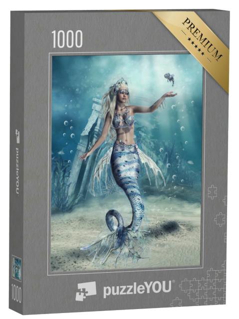Puzzle 1000 Teile „Digitale Kunst: Meerjungfrau auf dem fantastischen Meeresgrund“