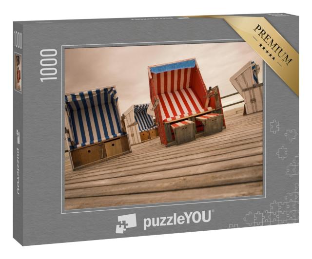Puzzle 1000 Teile „Strandkörbe auf einem Podest aus Holz, am Strand von Sankt Peter Ording, Nordsee“