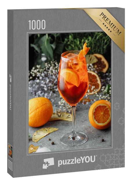 Puzzle 1000 Teile „Aperol Spritz: Cocktail auf einem grauen Hintergrund“