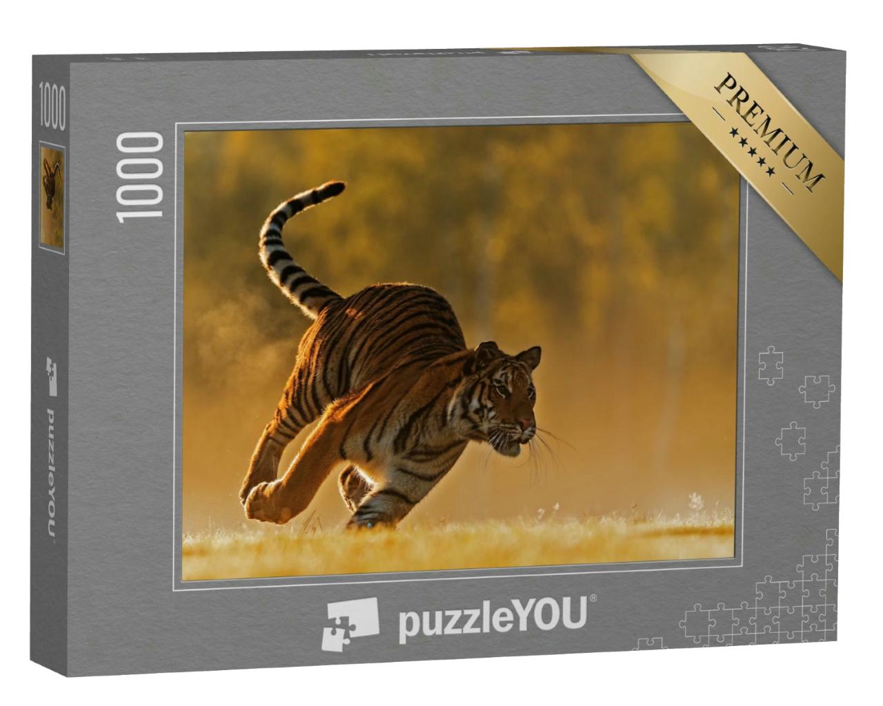 Puzzle 1000 Teile „Sibirischer Tiger im vollen Lauf auf der Jagd“