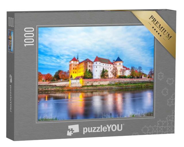 Puzzle 1000 Teile „Malerische Morgenansicht von Schloss Hartenfels am Elbufer“