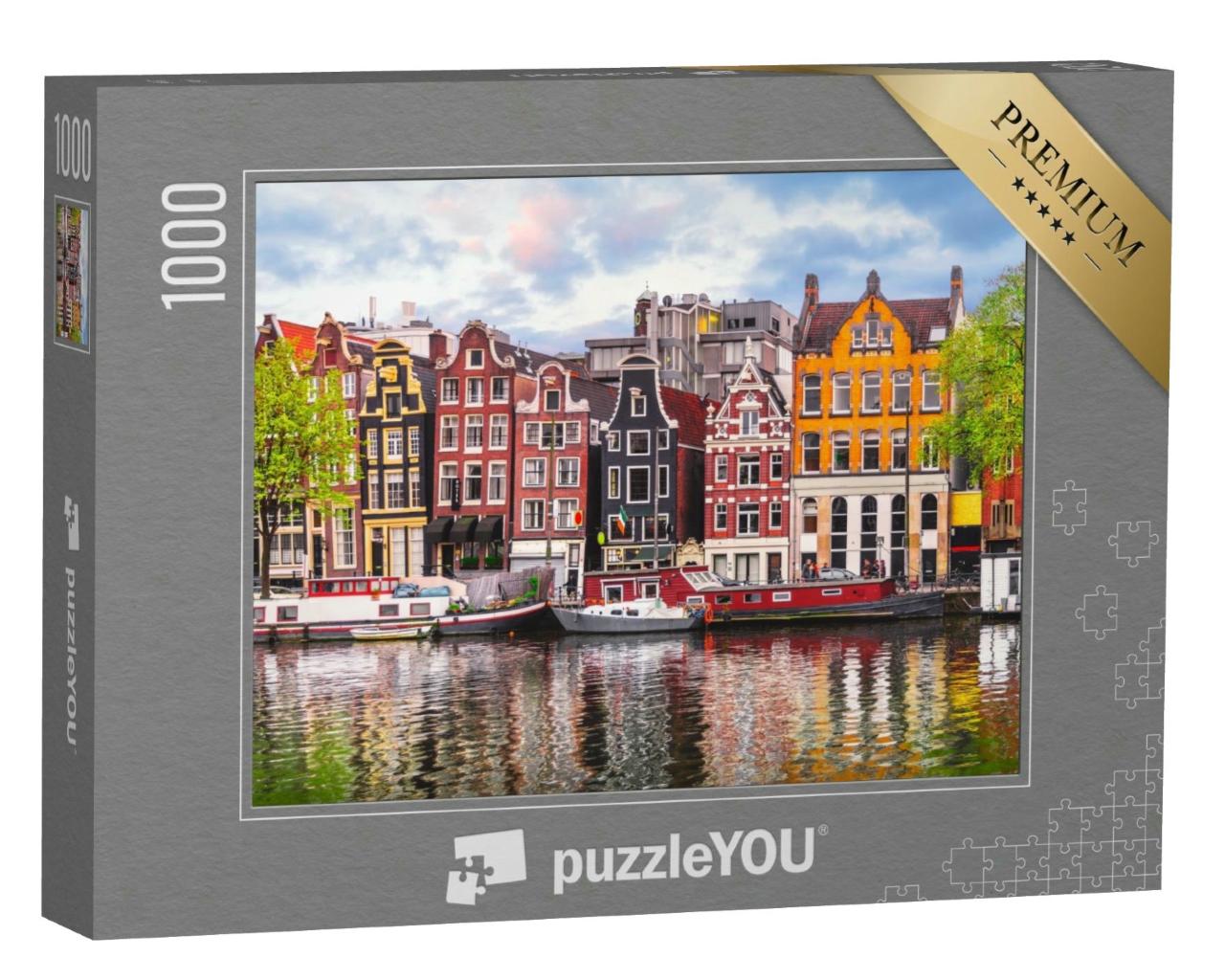 Puzzle 1000 Teile „Tanze Häuser an der Amstel, Wahrzeichen von Amsterdam“