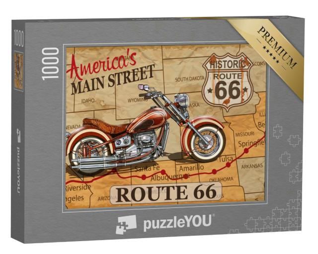 Puzzle 1000 Teile „Vintage Motorrad Poster:  Route 66“
