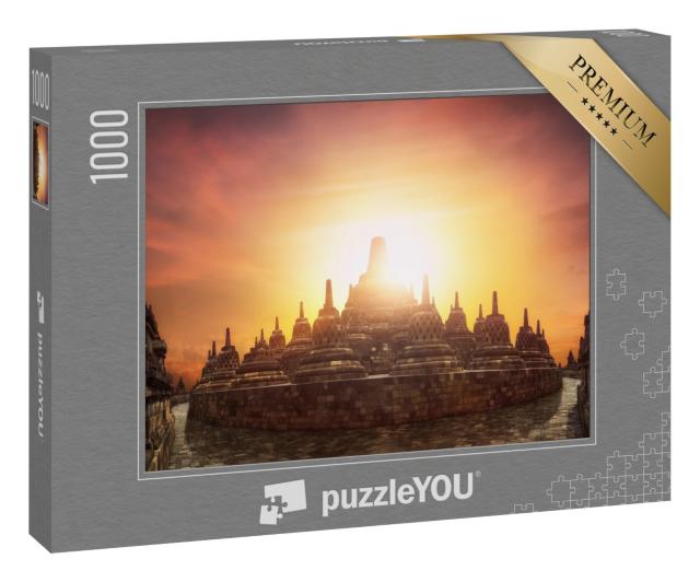 Puzzle 1000 Teile „Sonnenuntergang am Borobudur-Tempel“