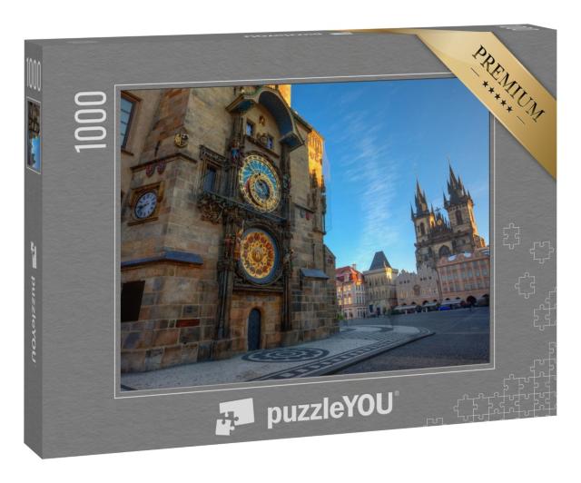 Puzzle 1000 Teile „Prager Altstädter Ring, Sonnenaufgang am Astronomischen Uhrenturm“