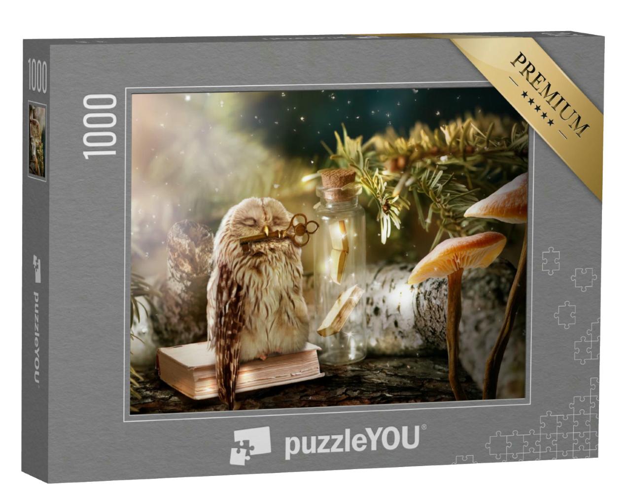Puzzle 1000 Teile „Digitale Fantasy-Kunst: Die Eule, Hüterin der Geheimnisse“