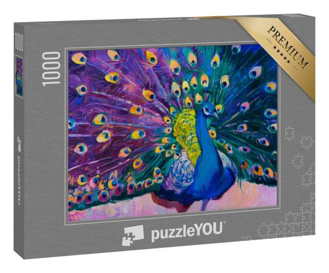 Puzzle 1000 Teile „Öl auf Leinwand: Prächtiger Pfau mit geöffnetem Rad“