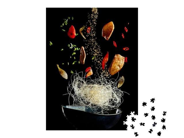 Puzzle 1000 Teile „Fliegender Wok mit Huhn und Gewürzen“