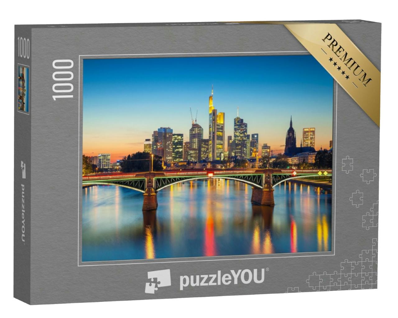 Puzzle 1000 Teile „Stadtbild von Frankfurt am Main bei Sonnenuntergang, wunderschöne Skyline“