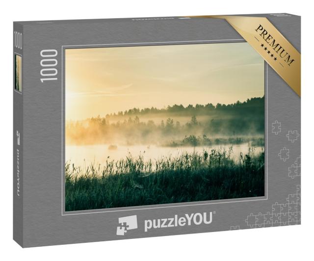 Puzzle 1000 Teile „Feuchtgebietslandschaft mit Sonne, Lettland, Nordeuropa“