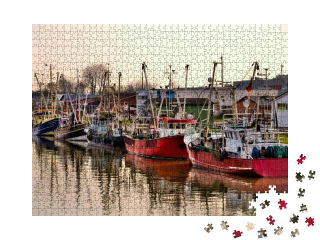 Puzzle 1000 Teile „Fischtrawler im Hafen von Büsum, Deutschland“