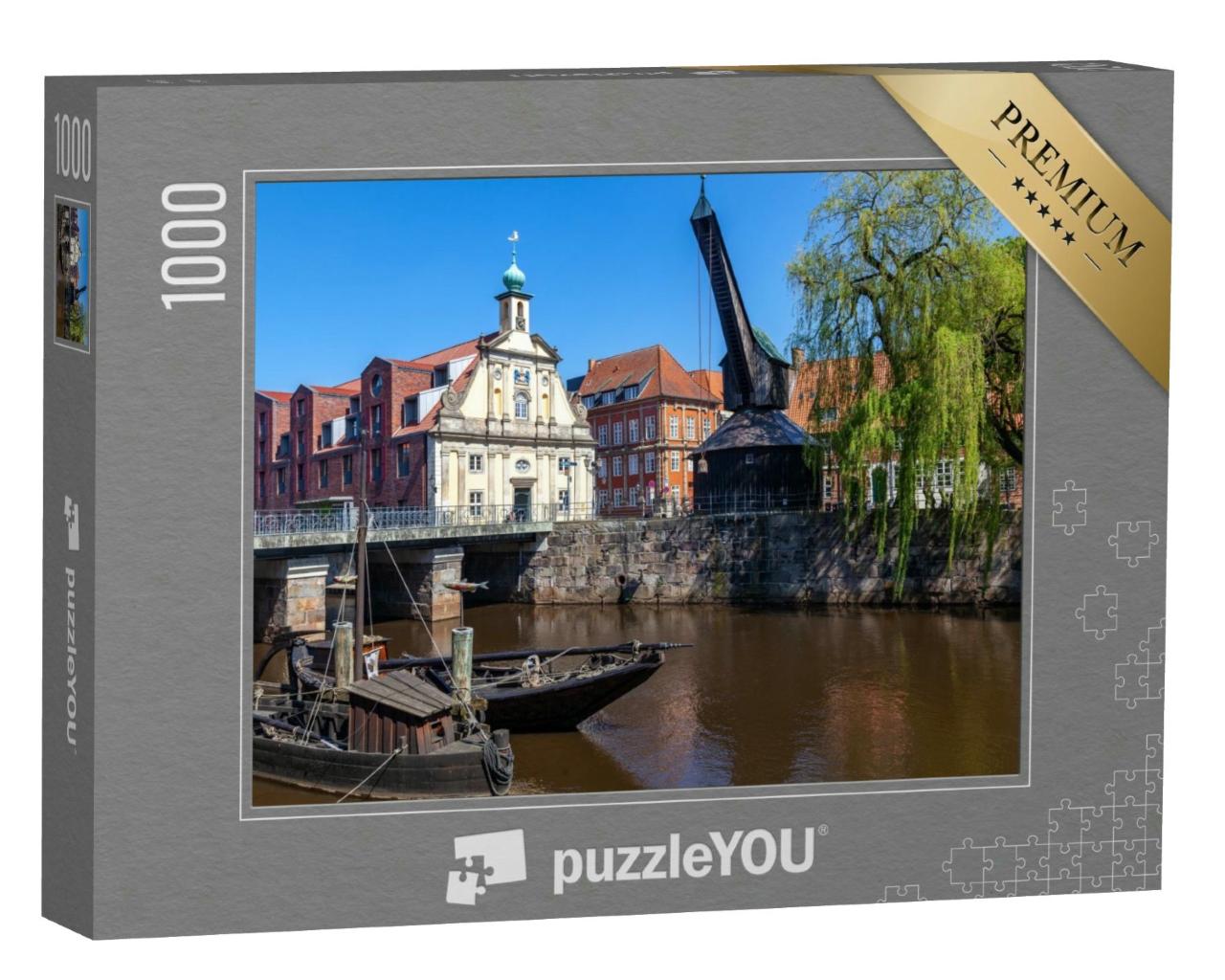 Puzzle 1000 Teile „Alter Kran auf dem Stintmarkt, Lüneburg, Niedersachen, Deutschland“
