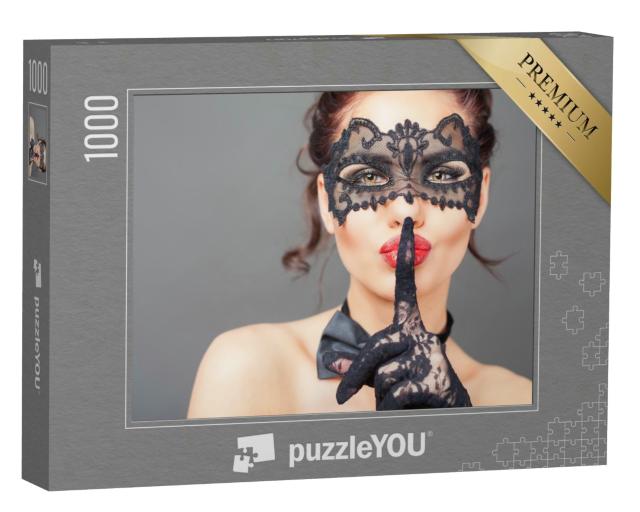Puzzle 1000 Teile „Geheimnisvoll: Sexy Frau mit venezianischer Karnevalsmaske“