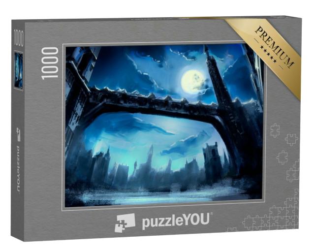 Puzzle 1000 Teile „Fantasy-Illustration: Düstere Brücke im Winter“