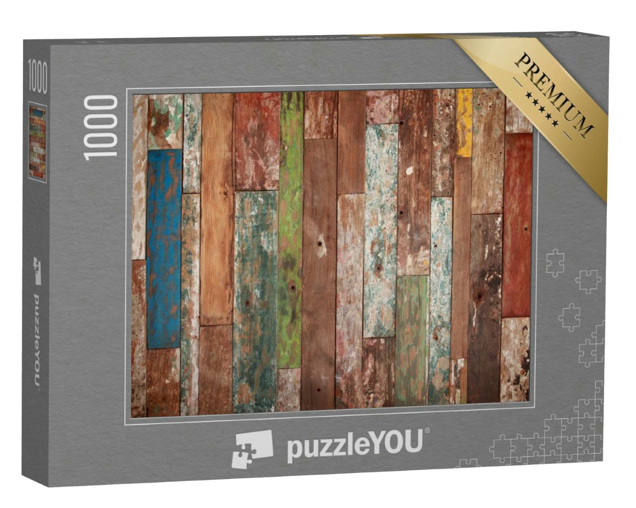 Puzzle 1000 Teile „Farbige Holzdielen in Grunge-Optik, Hintergrund“