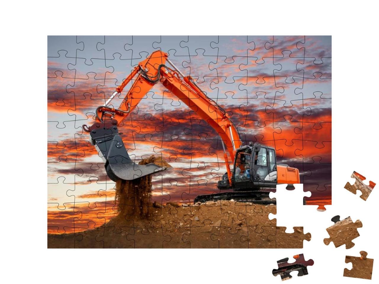 Puzzle 100 Teile „Bagger bei der Arbeit auf der Baustelle“
