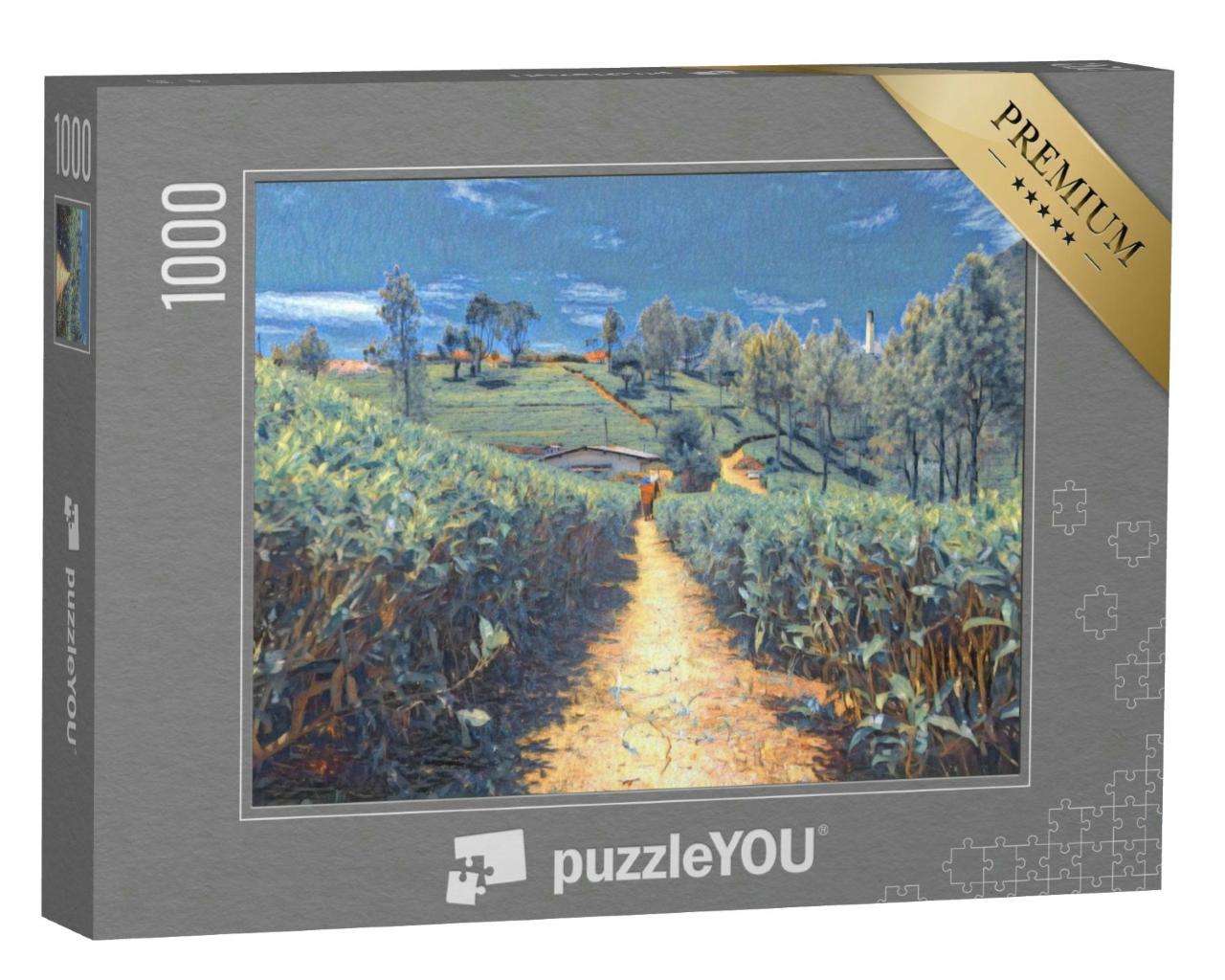Puzzle 1000 Teile „im Stil von Paul-Cezanne - Teeplantagen und Fabrik in Sri Lanka - Puzzle-Kollektion Künstler & Gemälde“