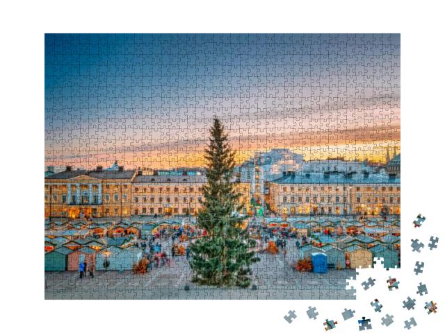 Puzzle 1000 Teile „Weihnachtsmarkt auf dem Senatsplatz, Helsinki, Finnland“