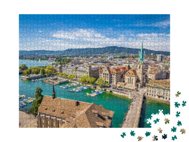 Puzzle 1000 Teile „Zürich mit der berühmten Fraumünsterkirche“