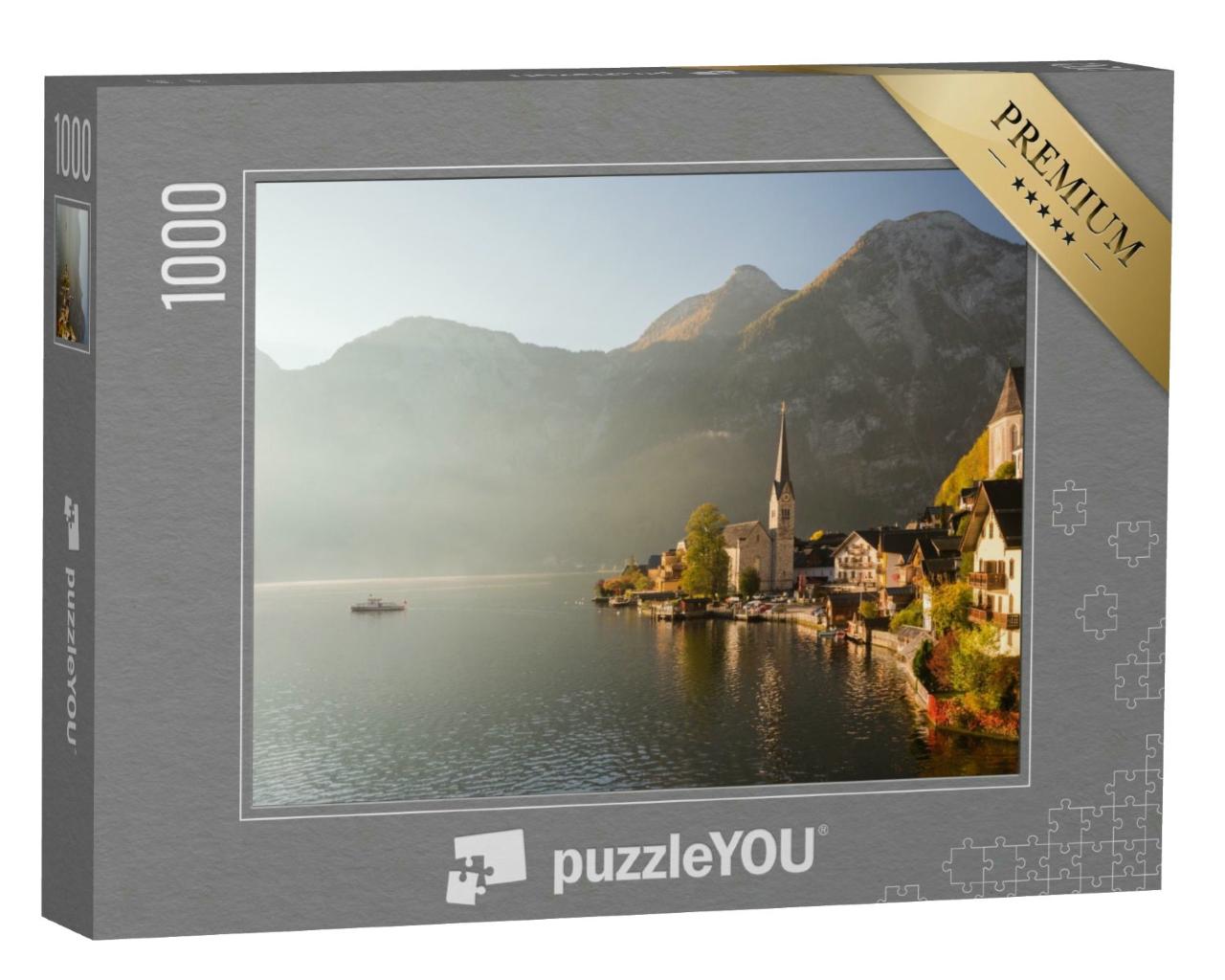 Puzzle 1000 Teile „Malerischer Morgenblick auf den berühmten Bergort Hallstatt, Österreich“