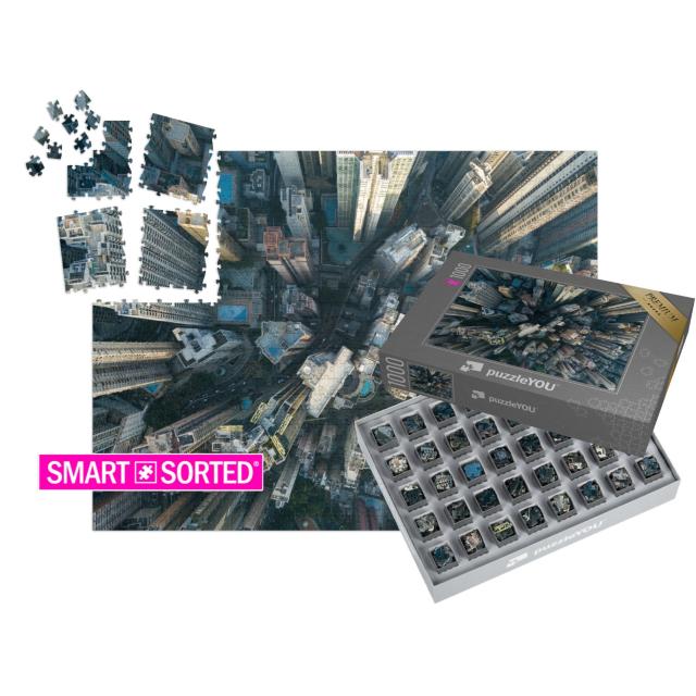 SMART SORTED® Puzzle 1000 Teile „Beeindruckende Ansicht von oben: Wolkenkratzer von Hongkong“