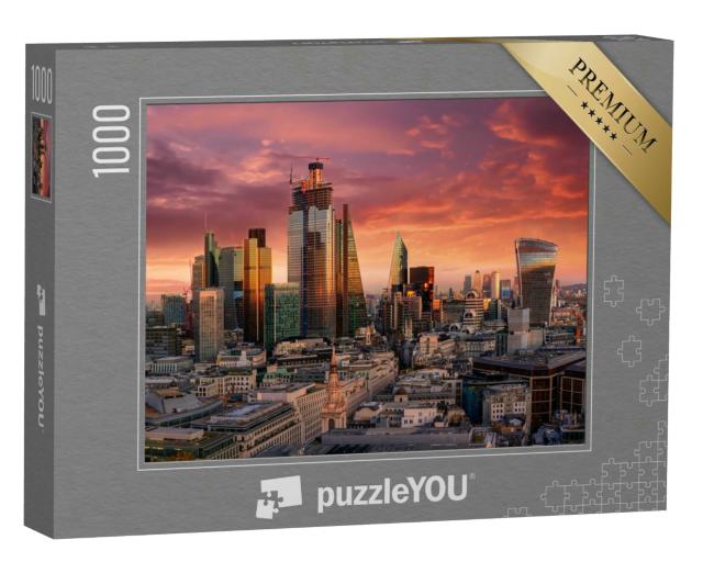 Puzzle 1000 Teile „Feurier Sonnenuntergang über dem Finanzdistrikt von London“