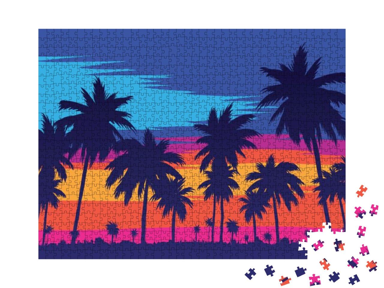Puzzle 1000 Teile „Illustration: Ein Abend am Palmenstrand“