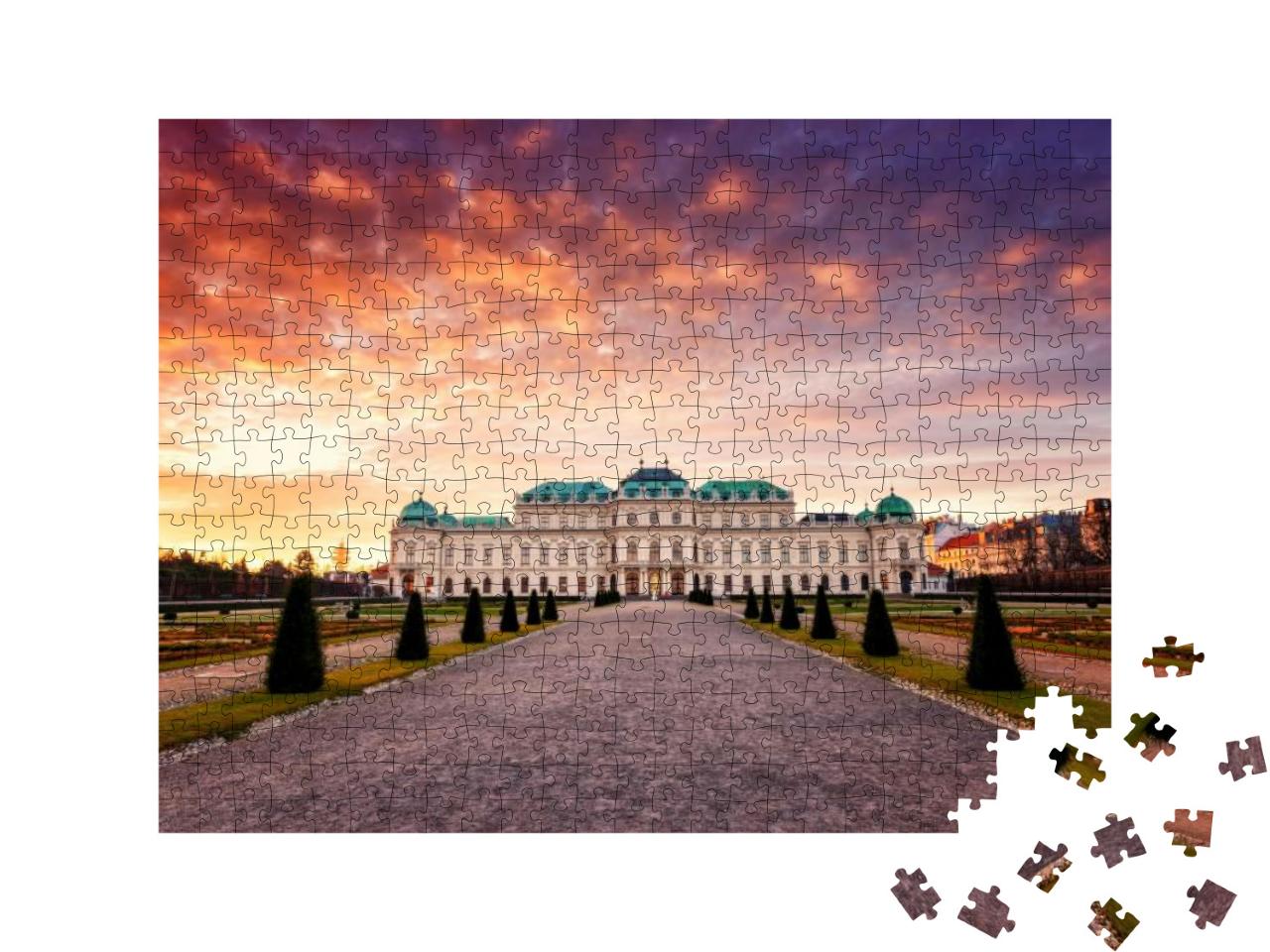 Puzzle 500 Teile „Sonnenaufgang am Schloss Belvedere in Wien, Österreich“